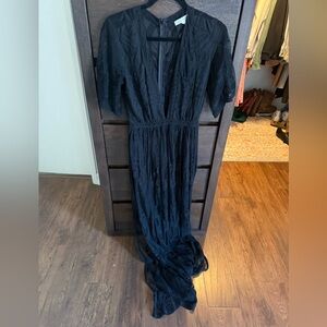 Honey Punch Black Lace Maxi Dress with V-Neck